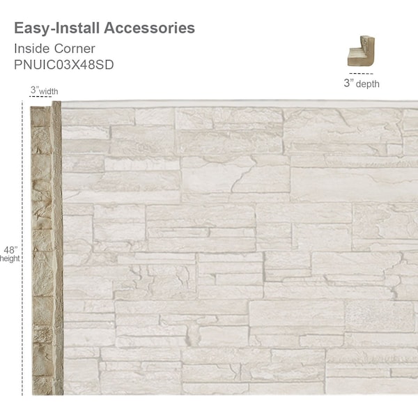 3W X 3D X 48H Universal Inside Corner For StoneWall Faux Stone Siding Panels, Slate Gray